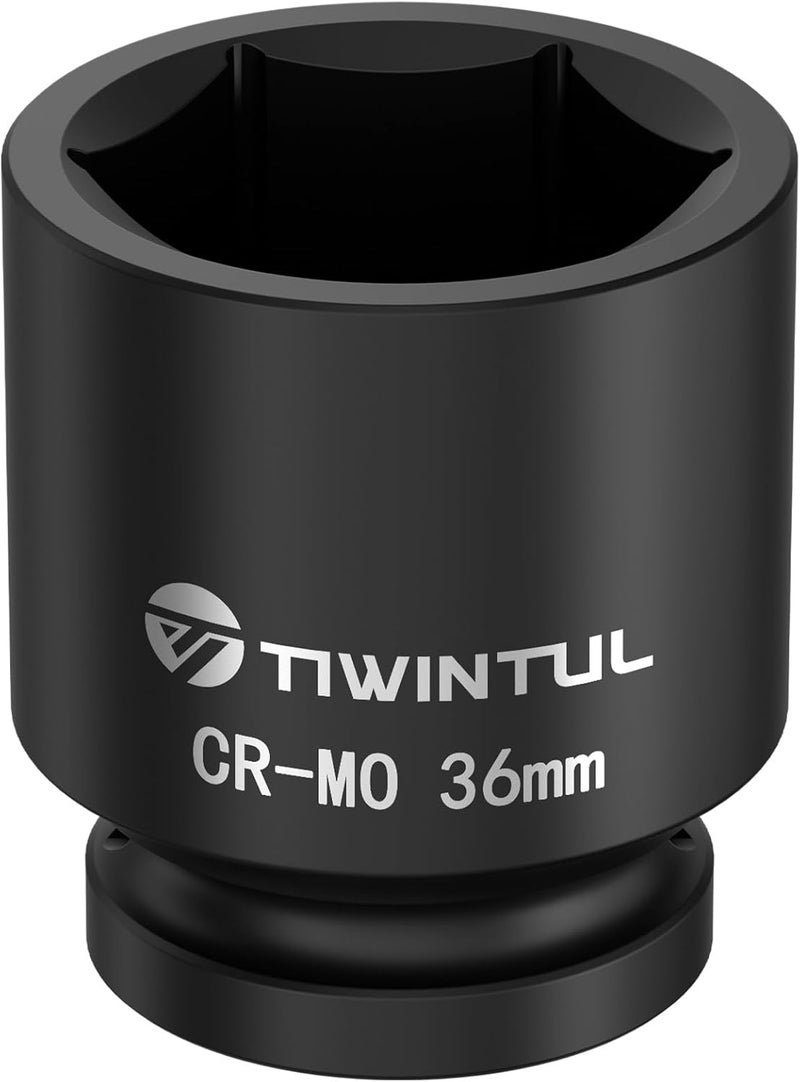 TIWINTUL مفتاح صدمة مقاس 3/4 بوصة بمقاس متري 36 مم، تصميم 6 نقاط، فولاذ سبائك الكروم موليبدينوم المعالج حرارياً، مفتاح صمولة محور للسيارات، سهل الإزالة - Image 1